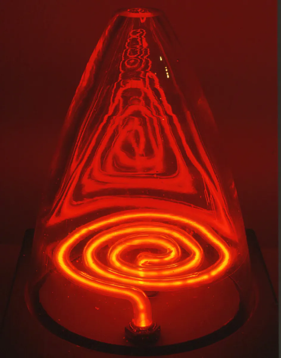 Objekt vulkan. Glas med neonslinga